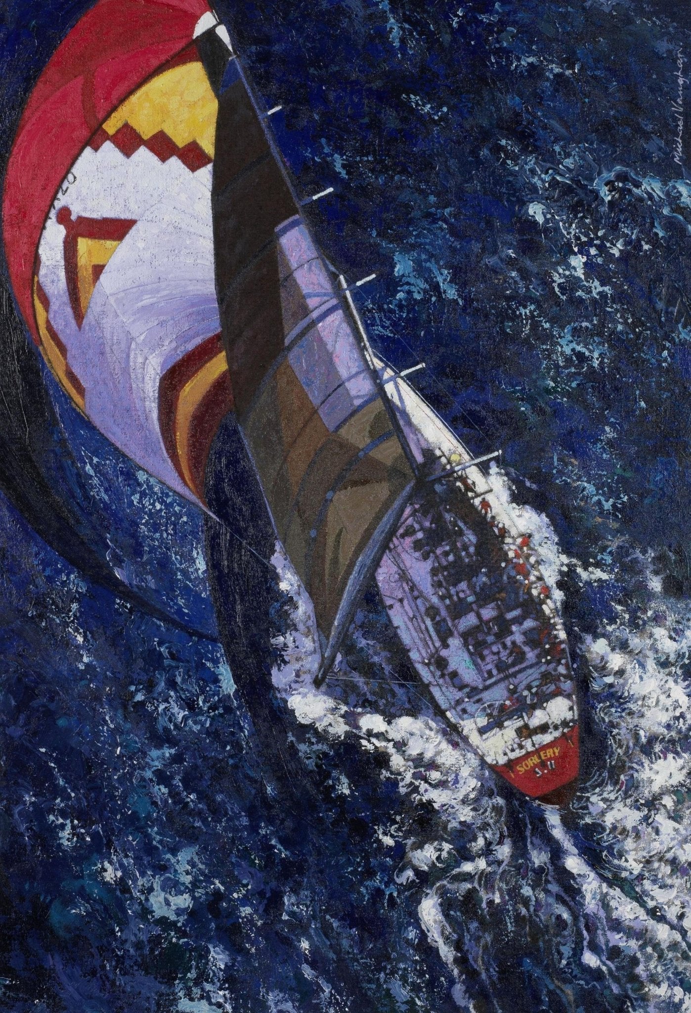 Nautical Oil Paintings - Racing Yacht with Colorful Spinnaker - Oil Painting Haven