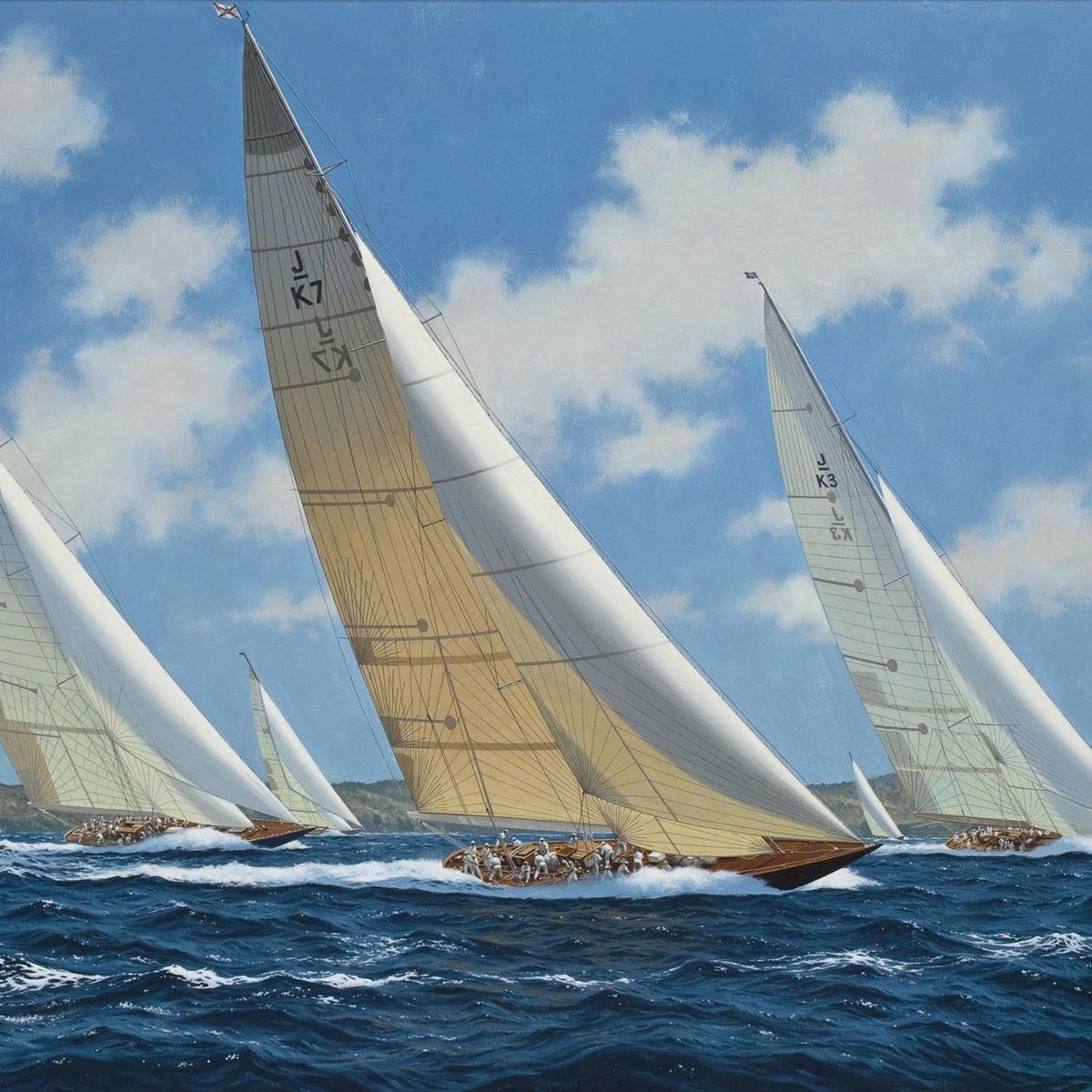 Nautical Oil Paintings - Regatta Yachts Racing on Deep Blue Sea - Oil Painting Haven