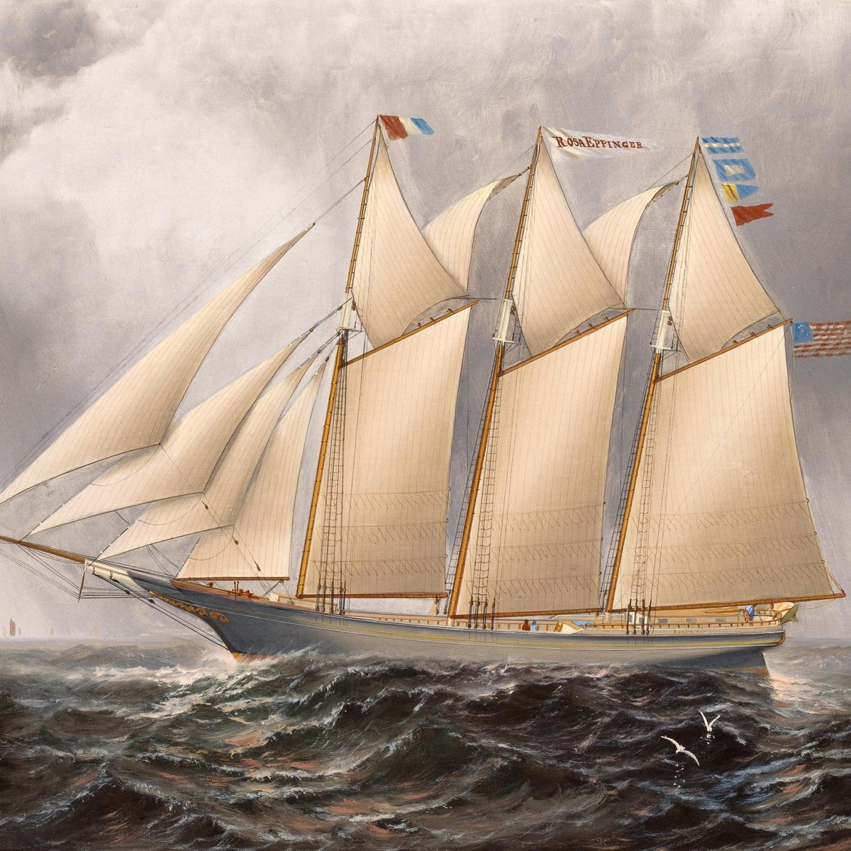 Hand-painted rosa eppinger schooner on stormy sea nautical oil painting on canvas