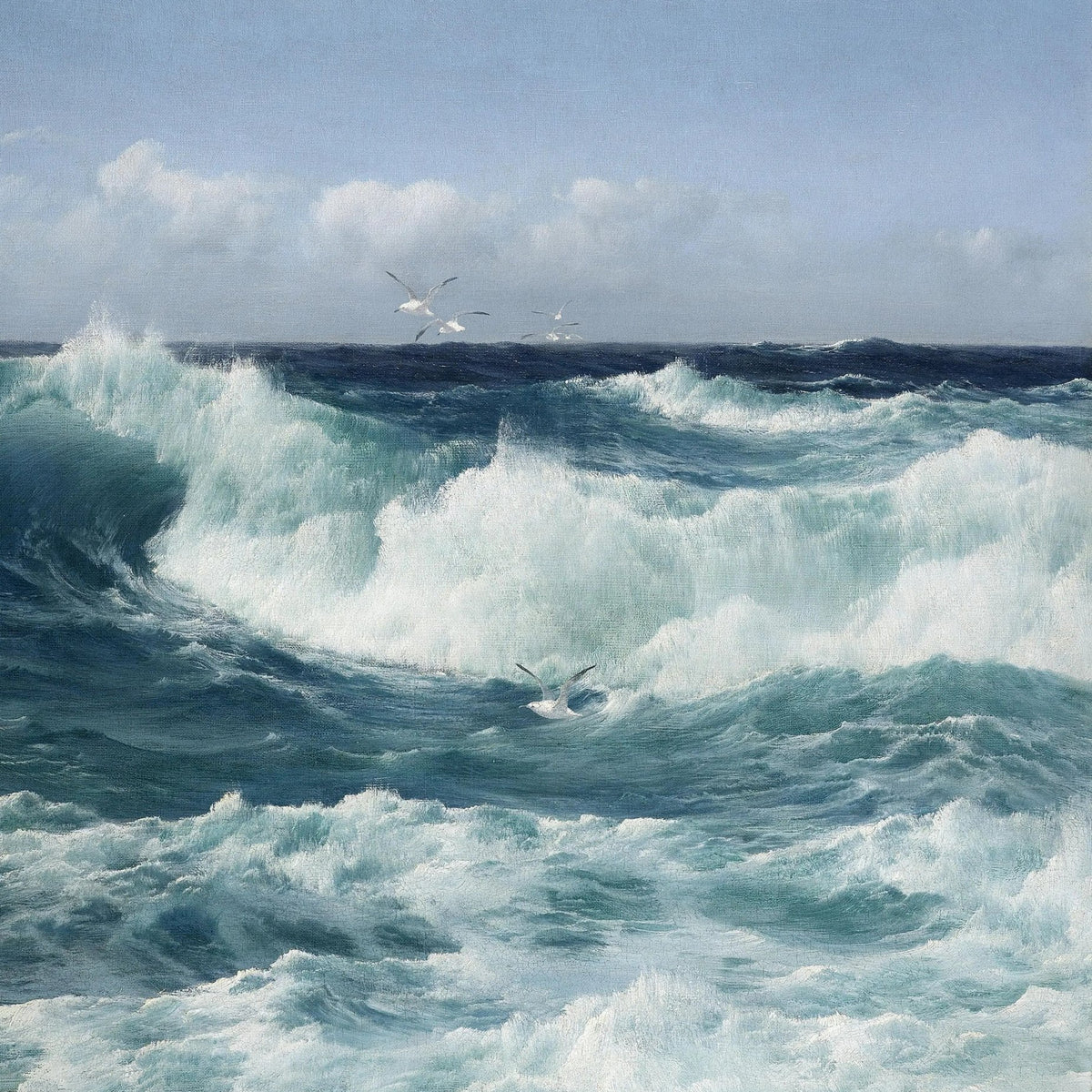 Nautical Oil Paintings - Rough Sea with Seagulls - Oil Painting Haven