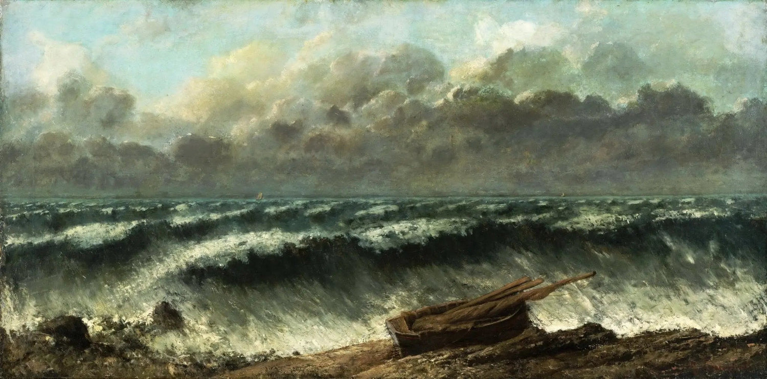 Nautical Oil Paintings - Rowboat on Stormy Coastline - Oil Painting Haven