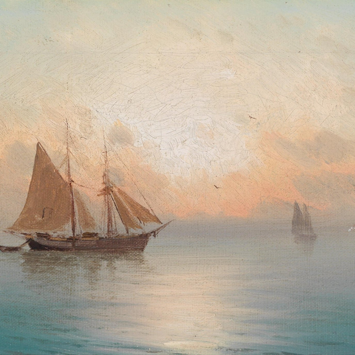 Hand-painted sailboat at tranquil sunset nautical oil painting on canvas