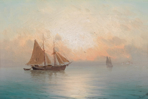 Hand-painted sailboat at tranquil sunset nautical oil painting on canvas