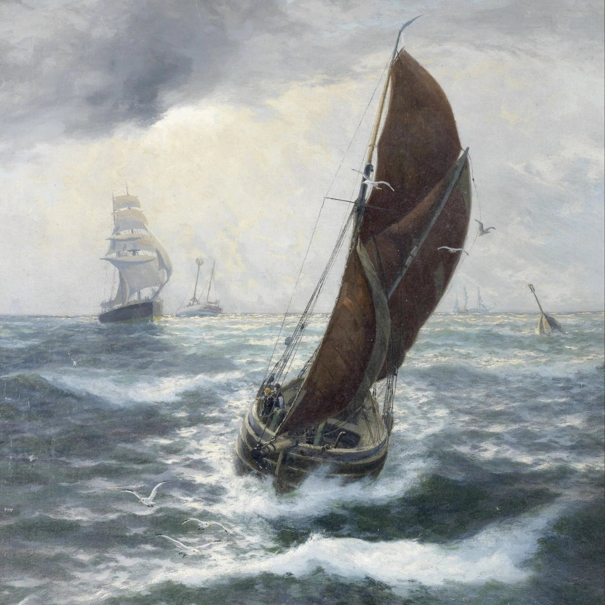 Nautical Oil Paintings - Sailboat Battling Stormy Seas Wall Art - Oil Painting Haven