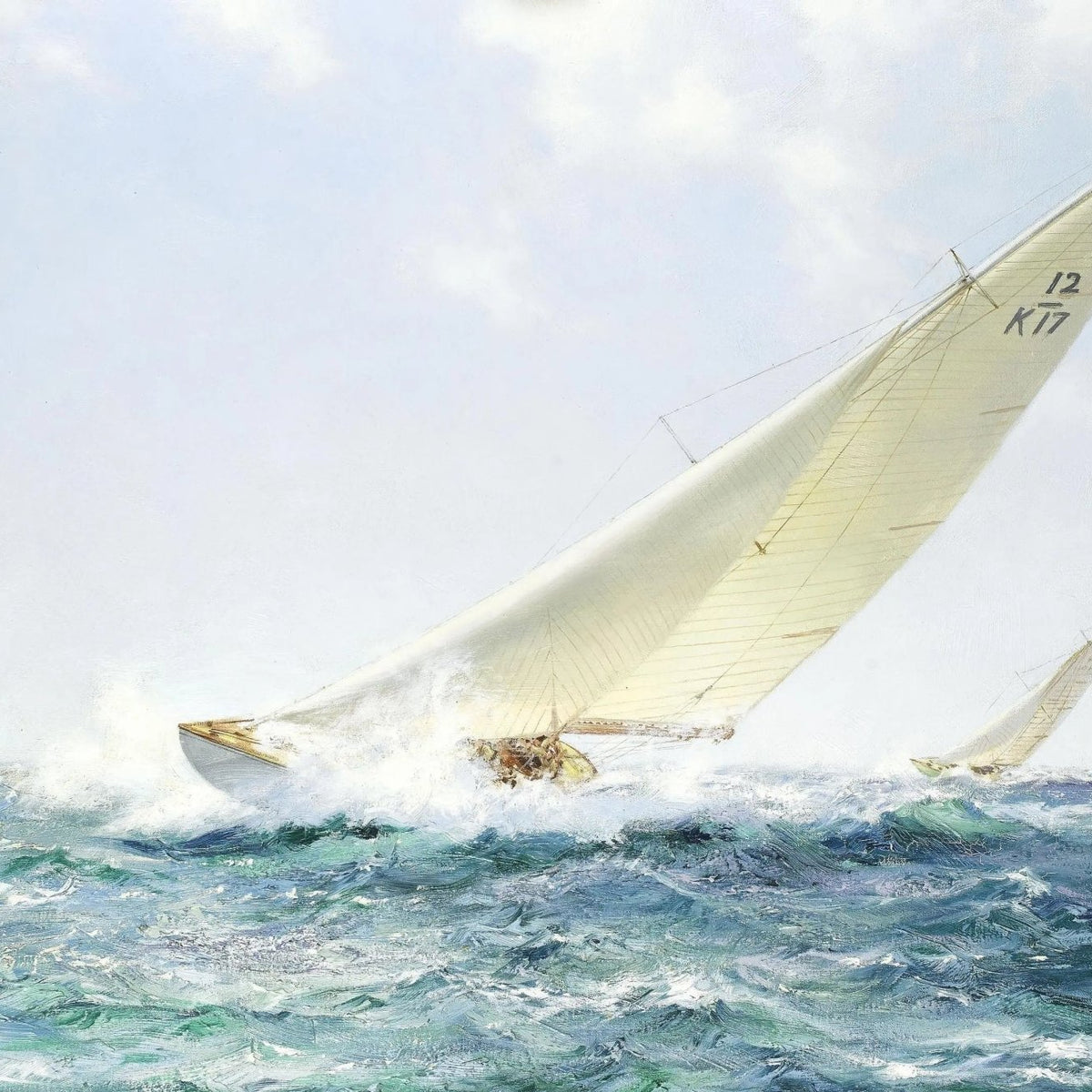 Nautical Oil Paintings - Sailboat Braving Rough Sea - Oil Painting Haven