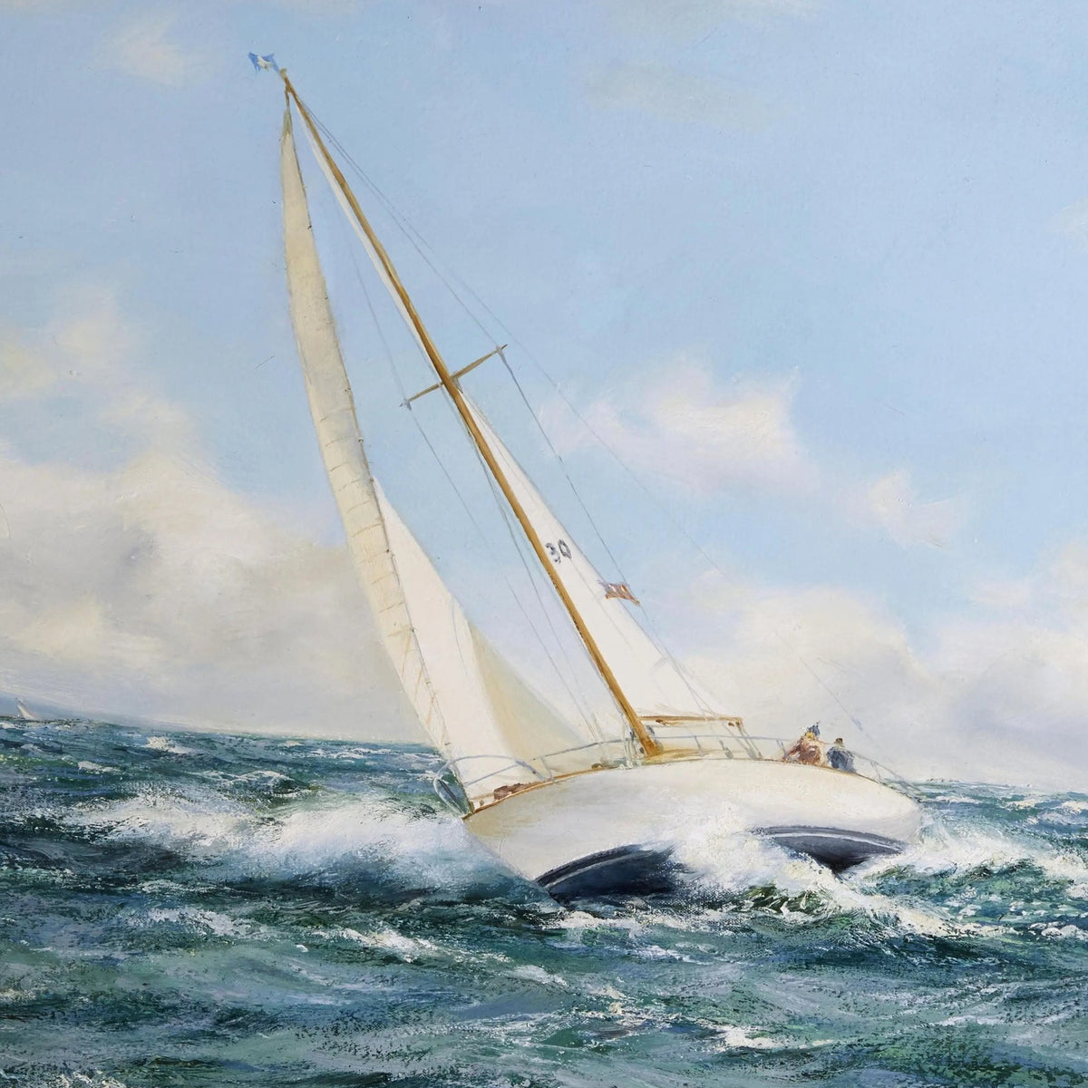 Nautical Oil Paintings - Sailboat in Choppy Sea - Oil Painting Haven