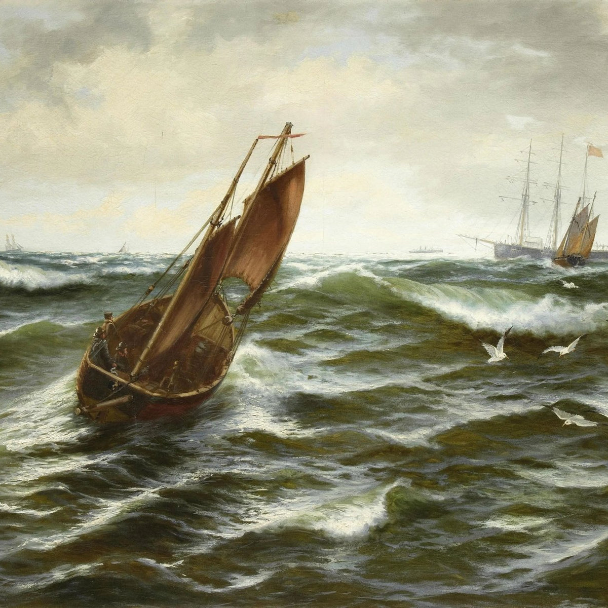 Nautical Oil Paintings - Sailboat in Rough Seas - Oil Painting Haven