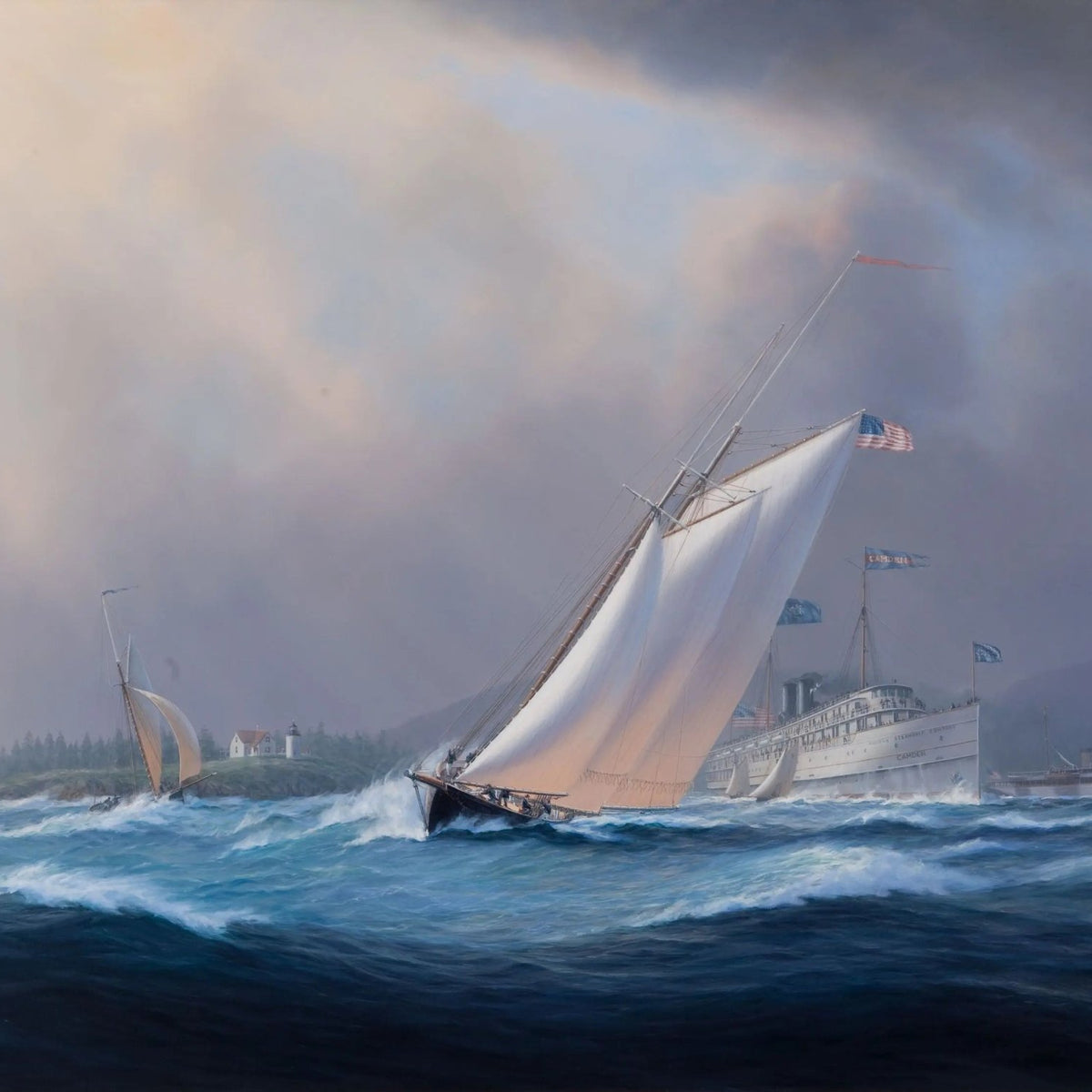 Nautical Oil Paintings - Sailboat in Stormy Coastal Sea - Oil Painting Haven