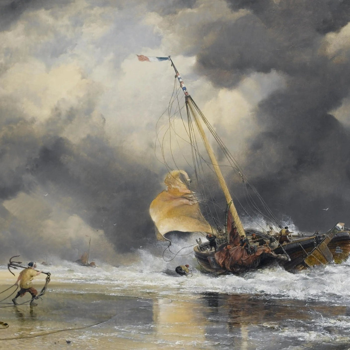 Nautical Oil Paintings - Sailboat in Stormy Sea Wall Art - Oil Painting Haven