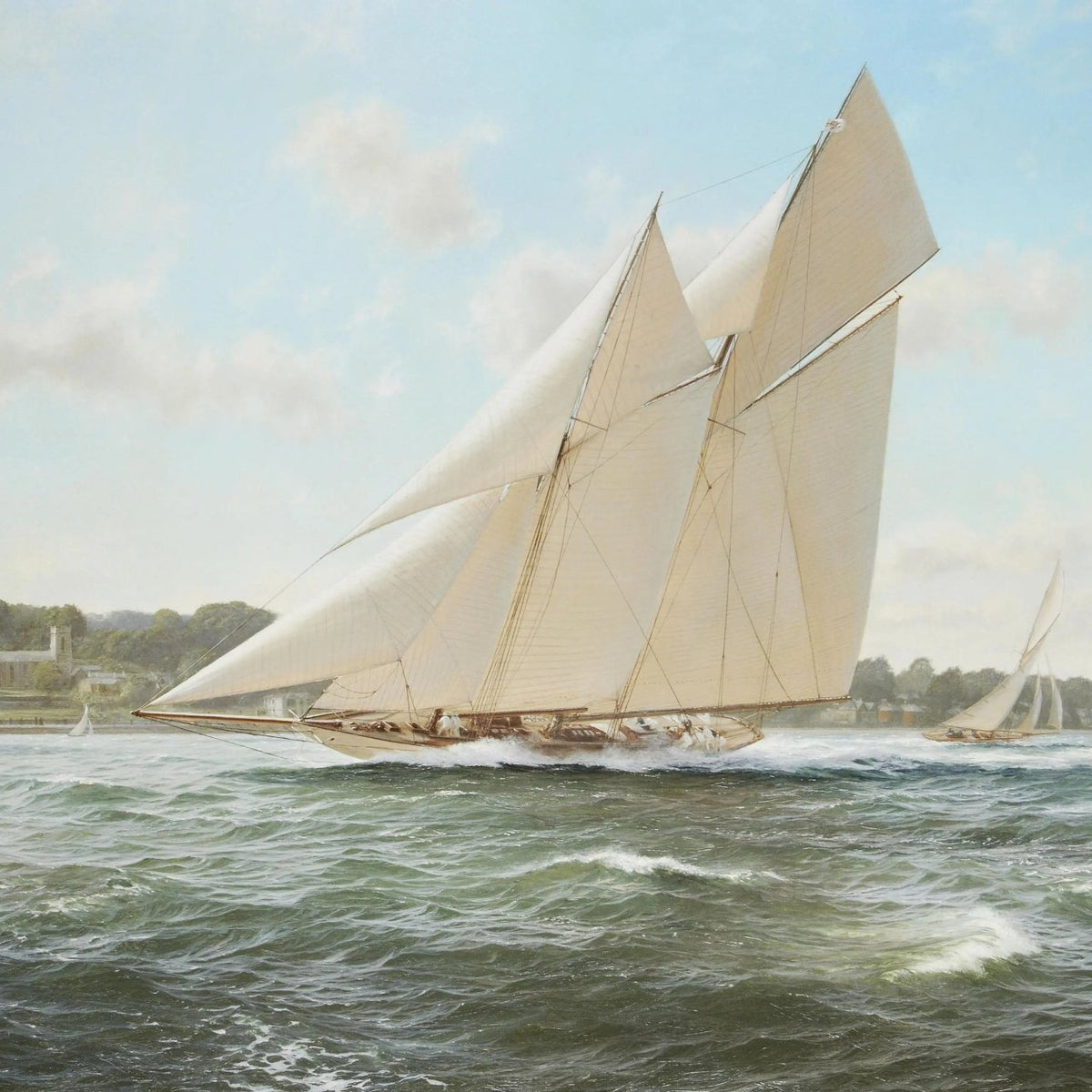 Nautical Oil Paintings - Sailboat on Coastal Sea - Oil Painting Haven