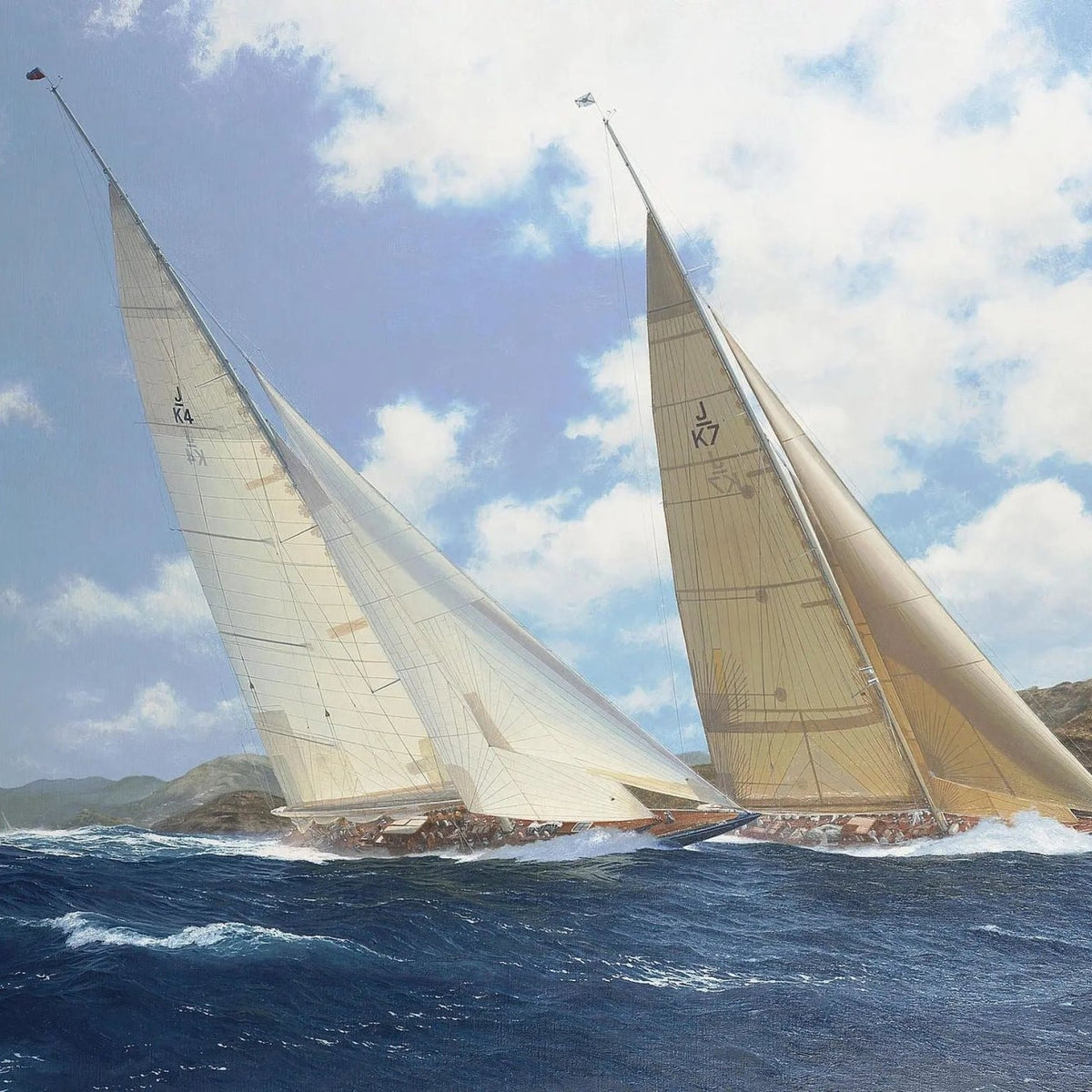 Nautical Oil Paintings - Sailboat Racing Competition on Open Sea Wall Art - Oil Painting Haven