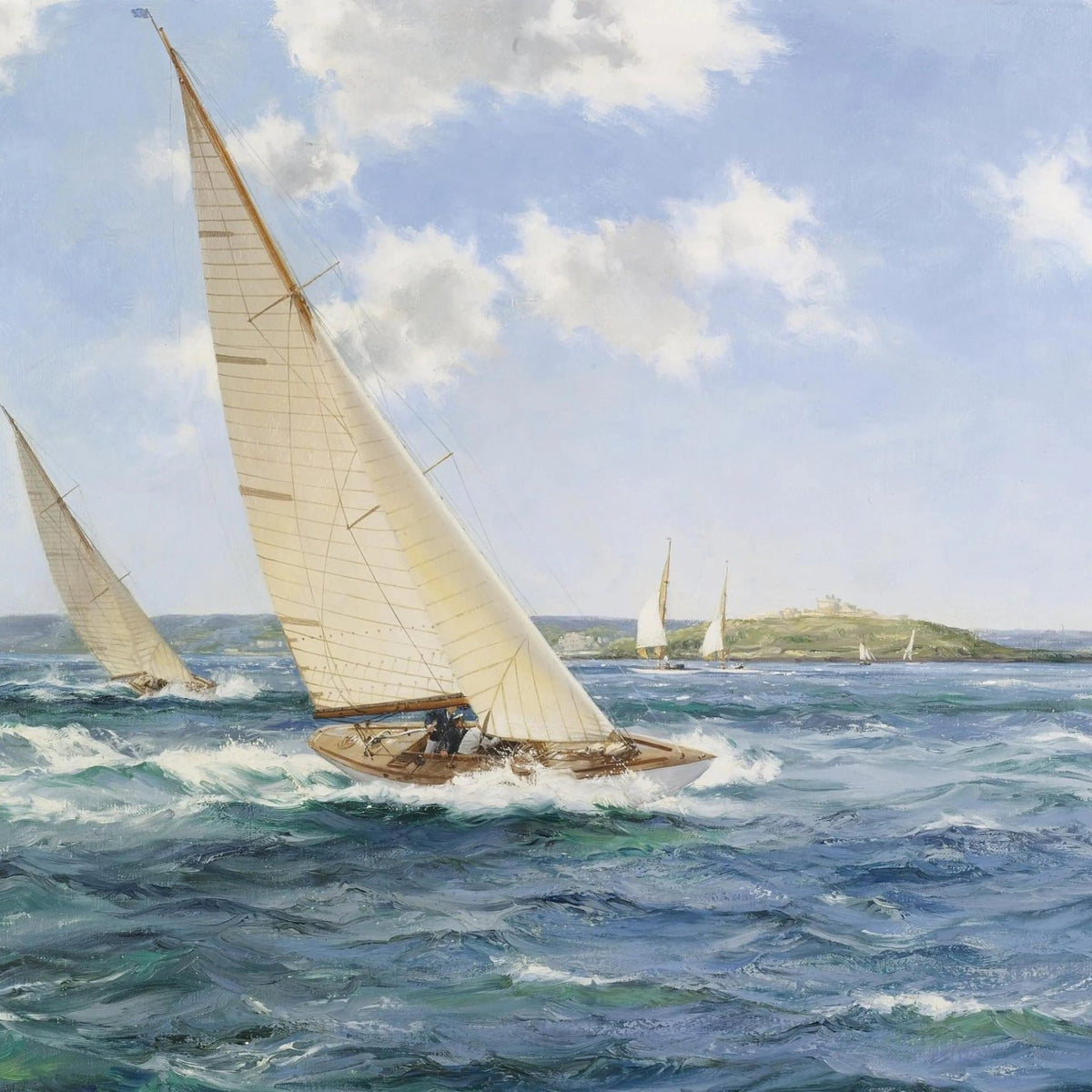 Nautical Oil Paintings - Sailboats in Coastal Race - Oil Painting Haven