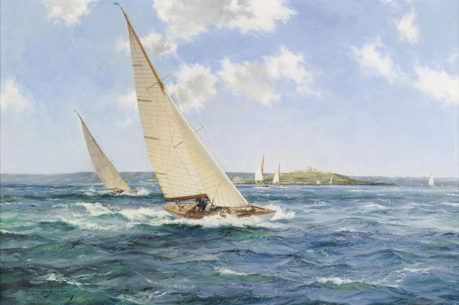 Nautical Oil Paintings - Sailboats in Coastal Race - Oil Painting Haven