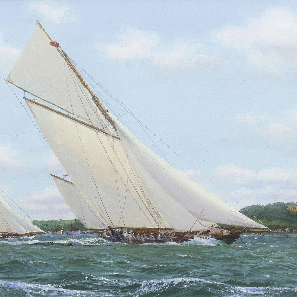 Nautical Oil Paintings - Sailboats in Coastal Race Wall Art - Oil Painting Haven