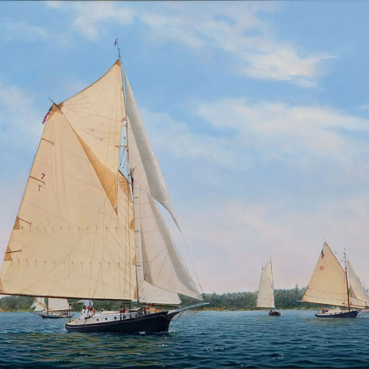 Nautical Oil Paintings - Sailboats in Coastal Regatta - Oil Painting Haven