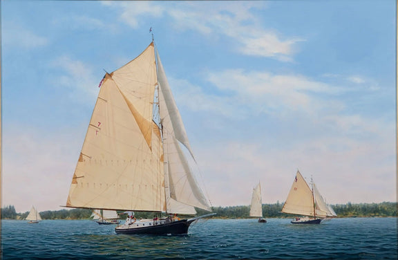 Nautical Oil Paintings - Sailboats in Coastal Regatta - Oil Painting Haven