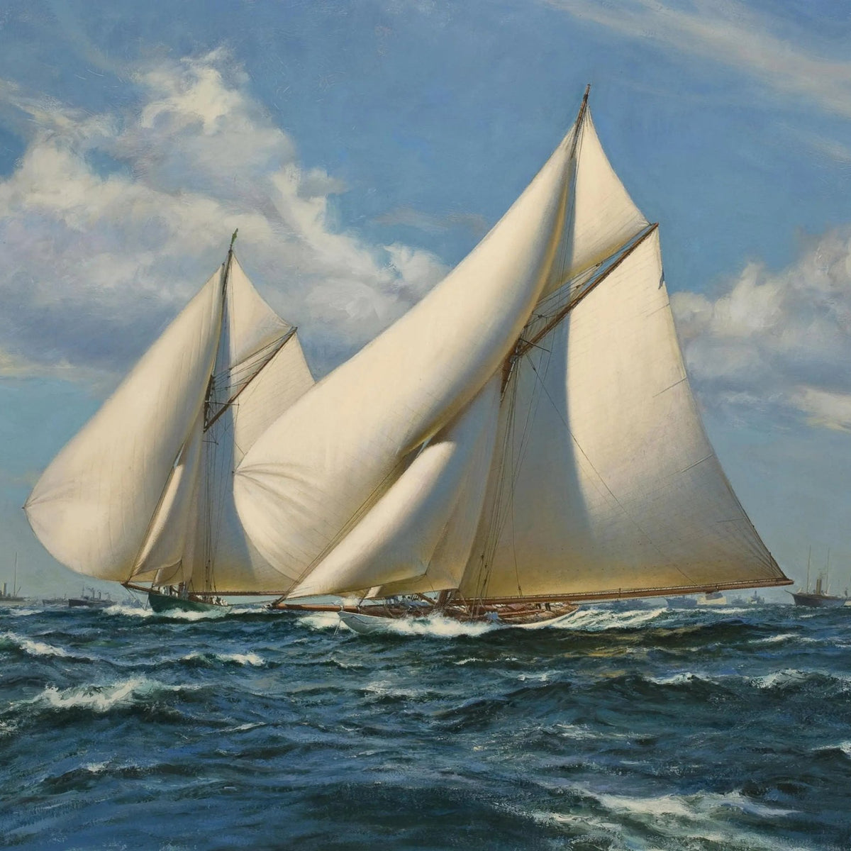 Nautical Oil Paintings - Sailboats in Sea Race - Oil Painting Haven