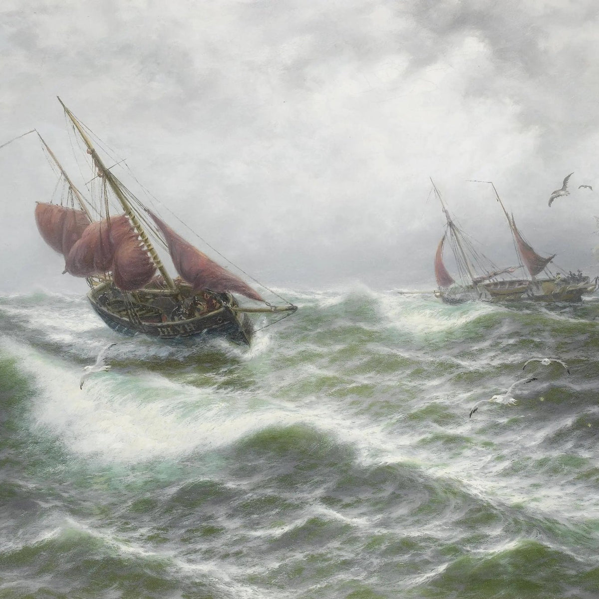 Nautical Oil Paintings - Sailboats in Stormy Sea - Oil Painting Haven