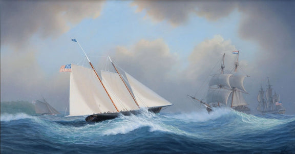 Nautical Oil Paintings - Sailboats in Stormy Sea Race - Oil Painting Haven