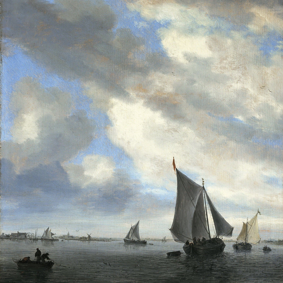 Hand-painted sailboats on a quiet Dutch lake at dusk nautical oil painting on canvas