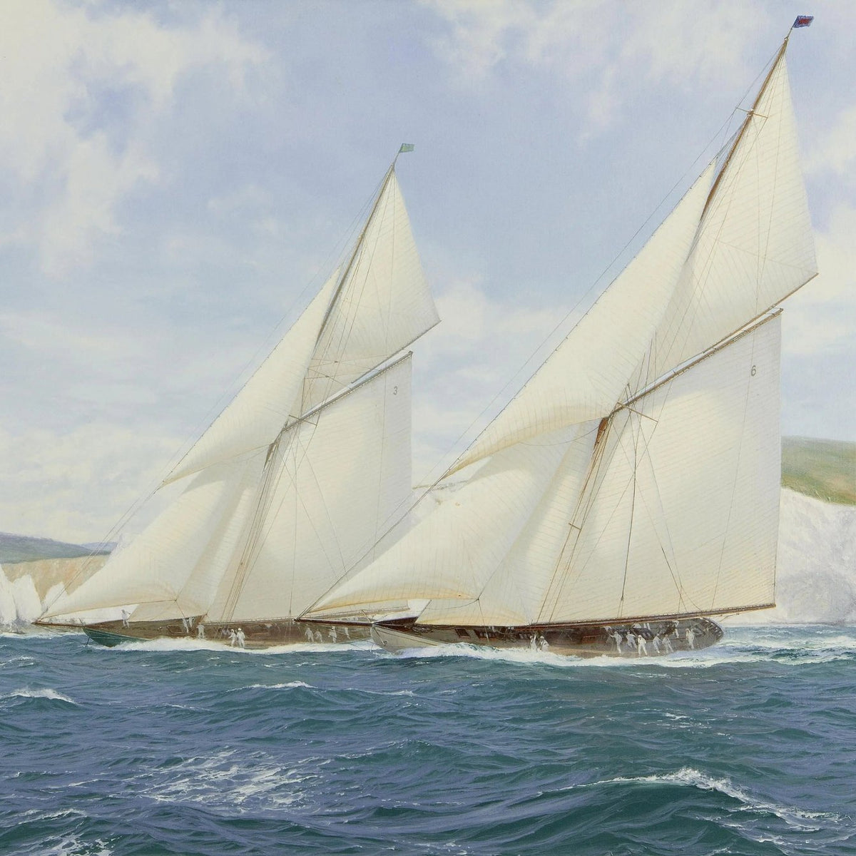 Nautical Oil Paintings - Sailboats Racing by Coastal Cliffs - Oil Painting Haven