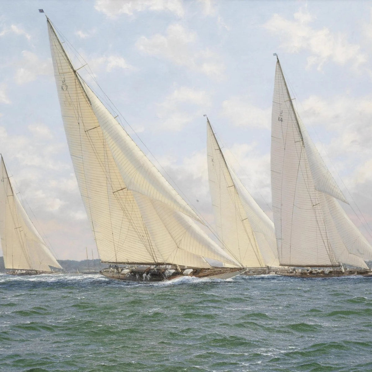 Nautical Oil Paintings - Sailboats Racing on Open Sea Wall Art - Oil Painting Haven