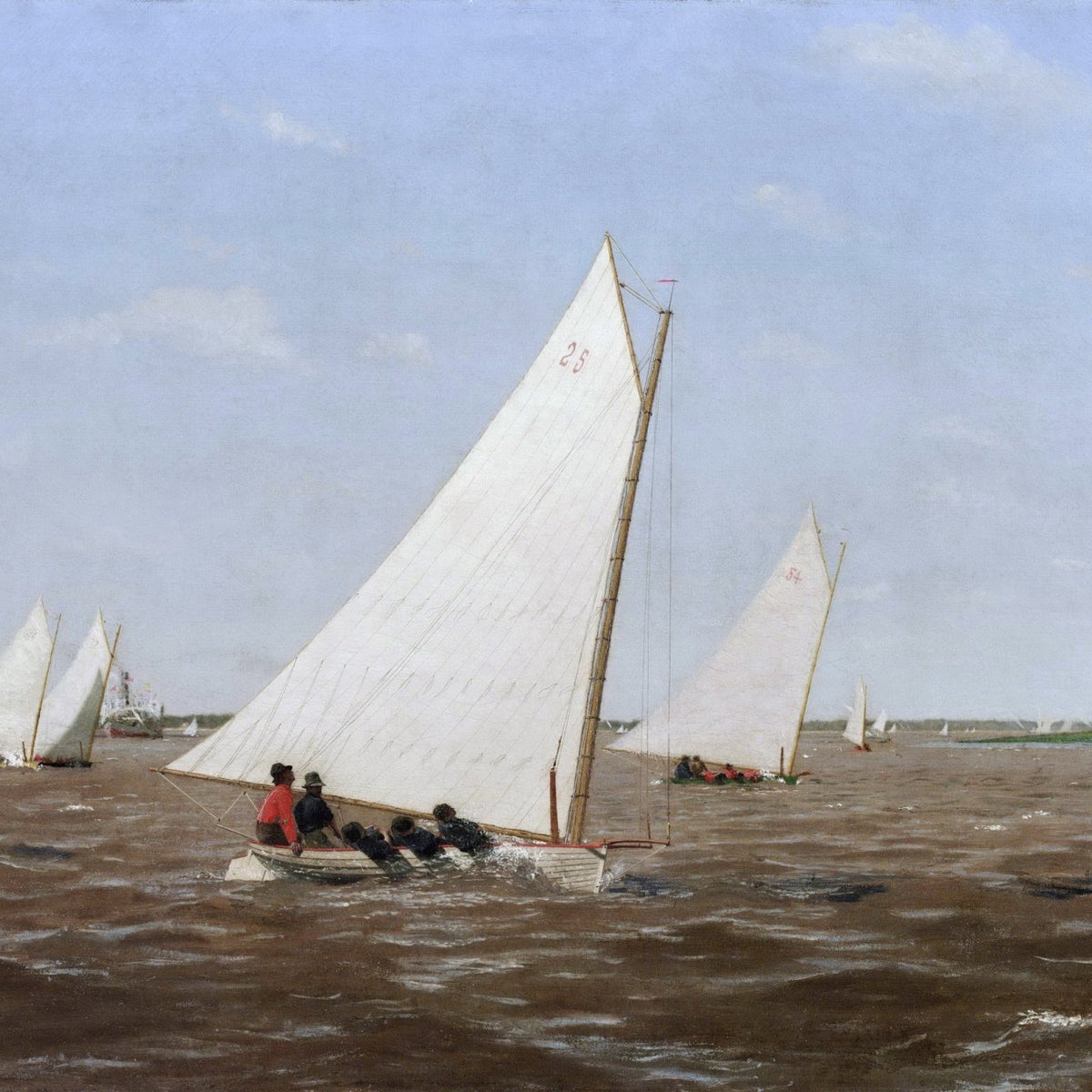 Hand-painted sailboats racing on the Delaware nautical oil painting on canvas