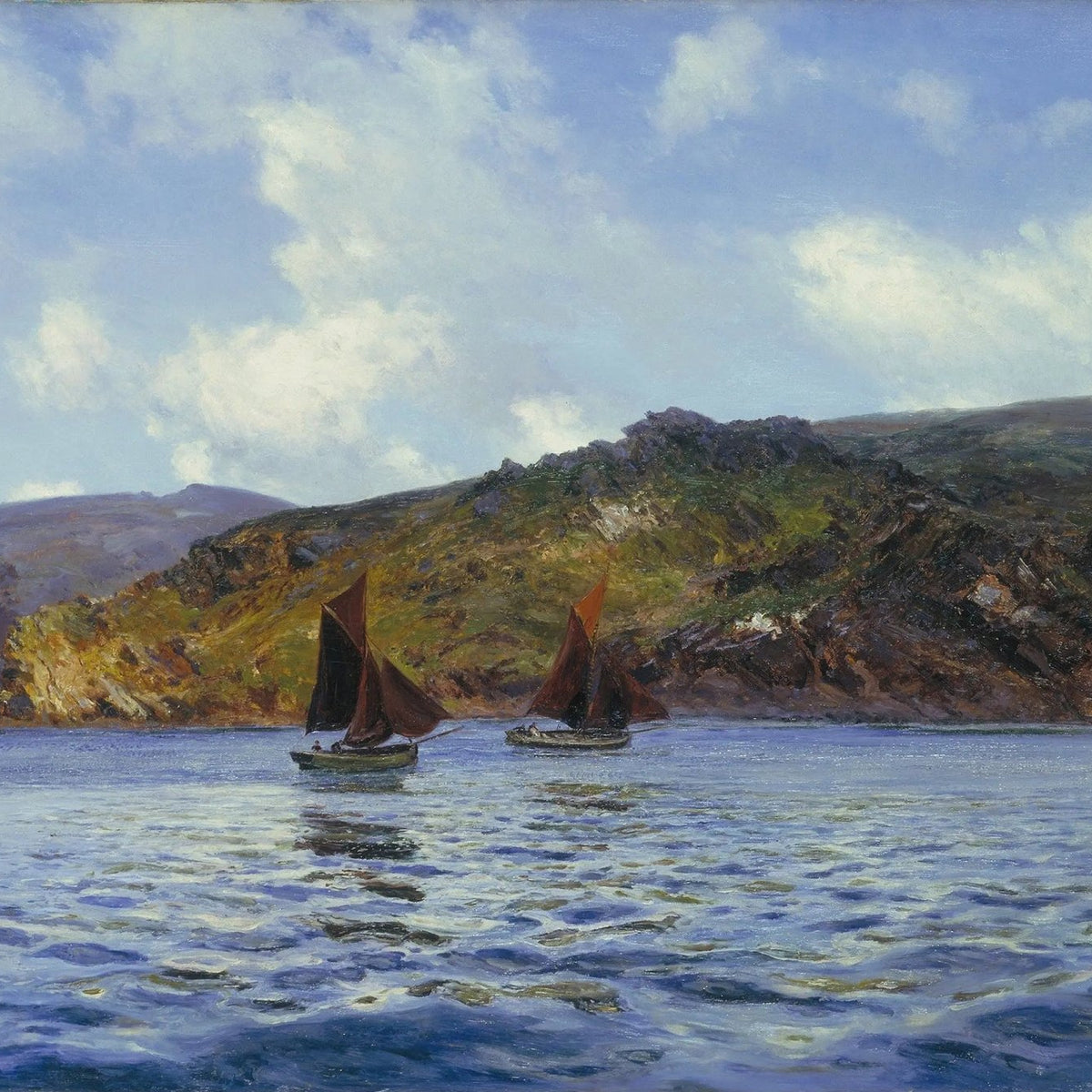 Nautical Oil Paintings - Sailing Boats by Coastal Cliffs - Oil Painting Haven