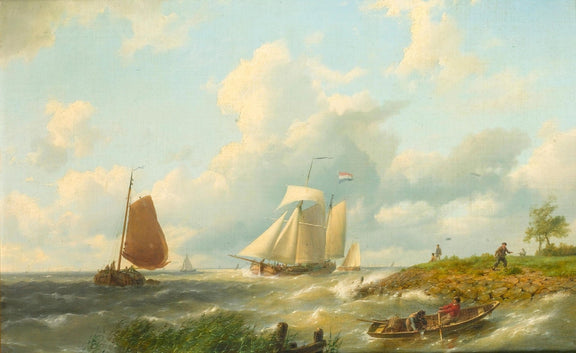 Hand-painted sailing boats by the coast nautical oil painting on canvas