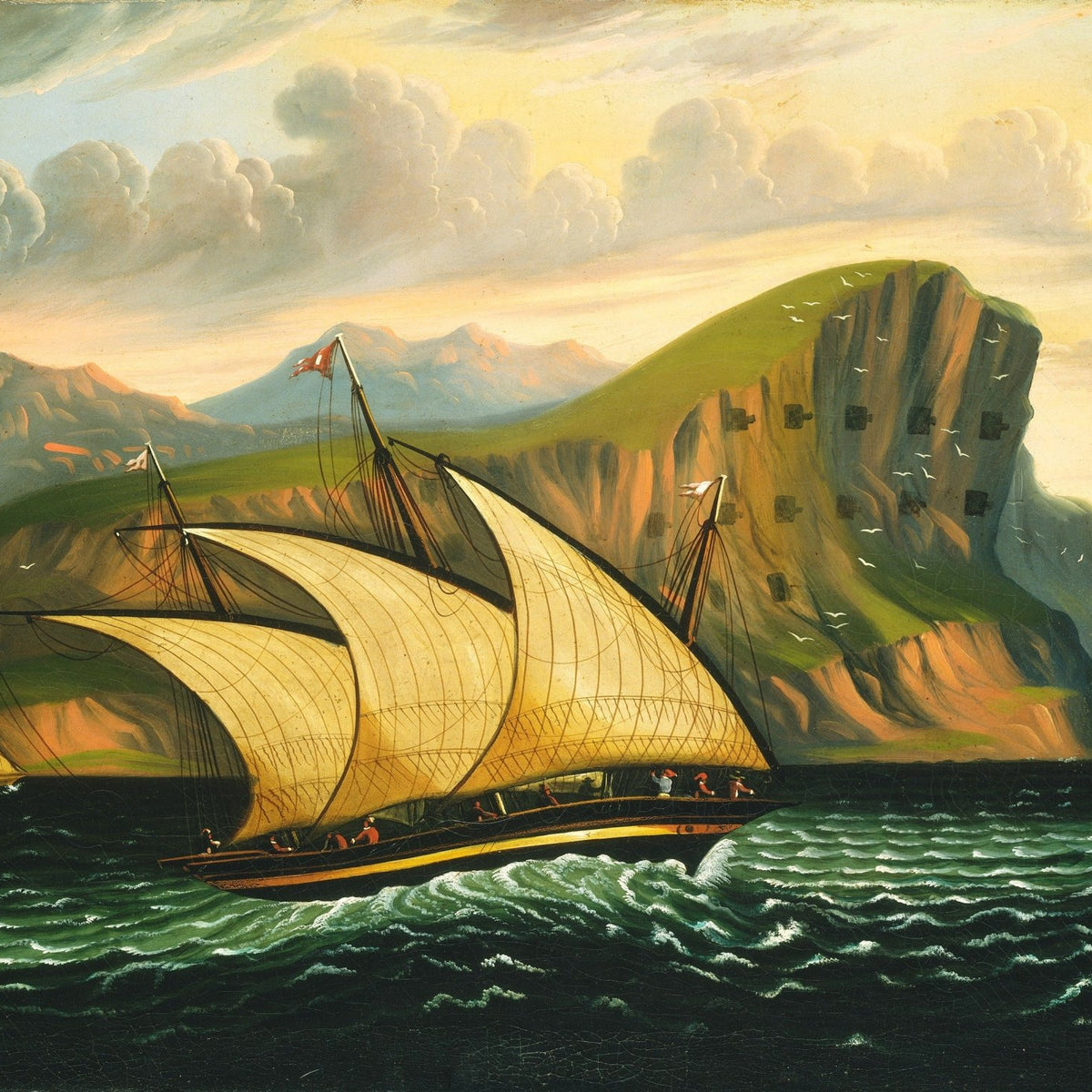 Nautical Oil Paintings - Sailing Cutter by Coastal Cliffs - Oil Painting Haven