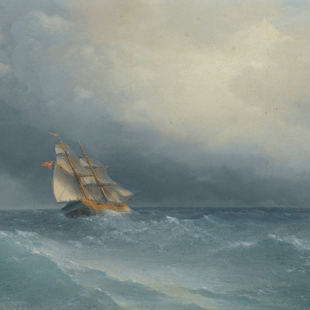 Hand-painted sailing ship in rising waves nautical oil painting on canvas