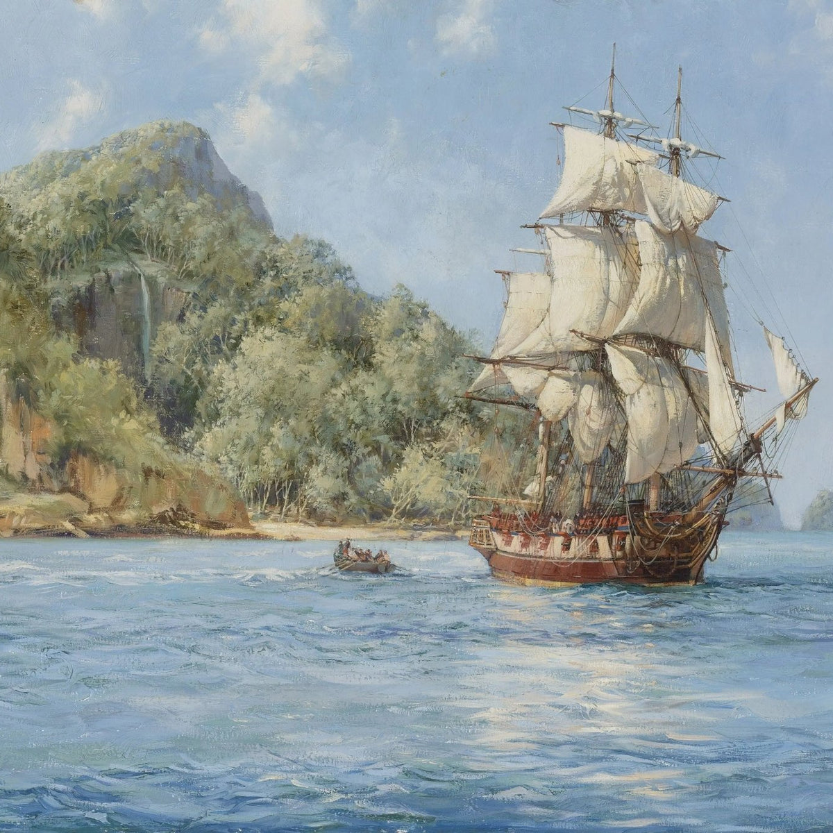Nautical Oil Paintings - Sailing Ship Near Tropical Coast - Oil Painting Haven