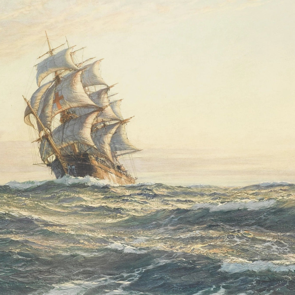 Nautical Oil Paintings - Sailing Ship on Stormy Sea - Oil Painting Haven