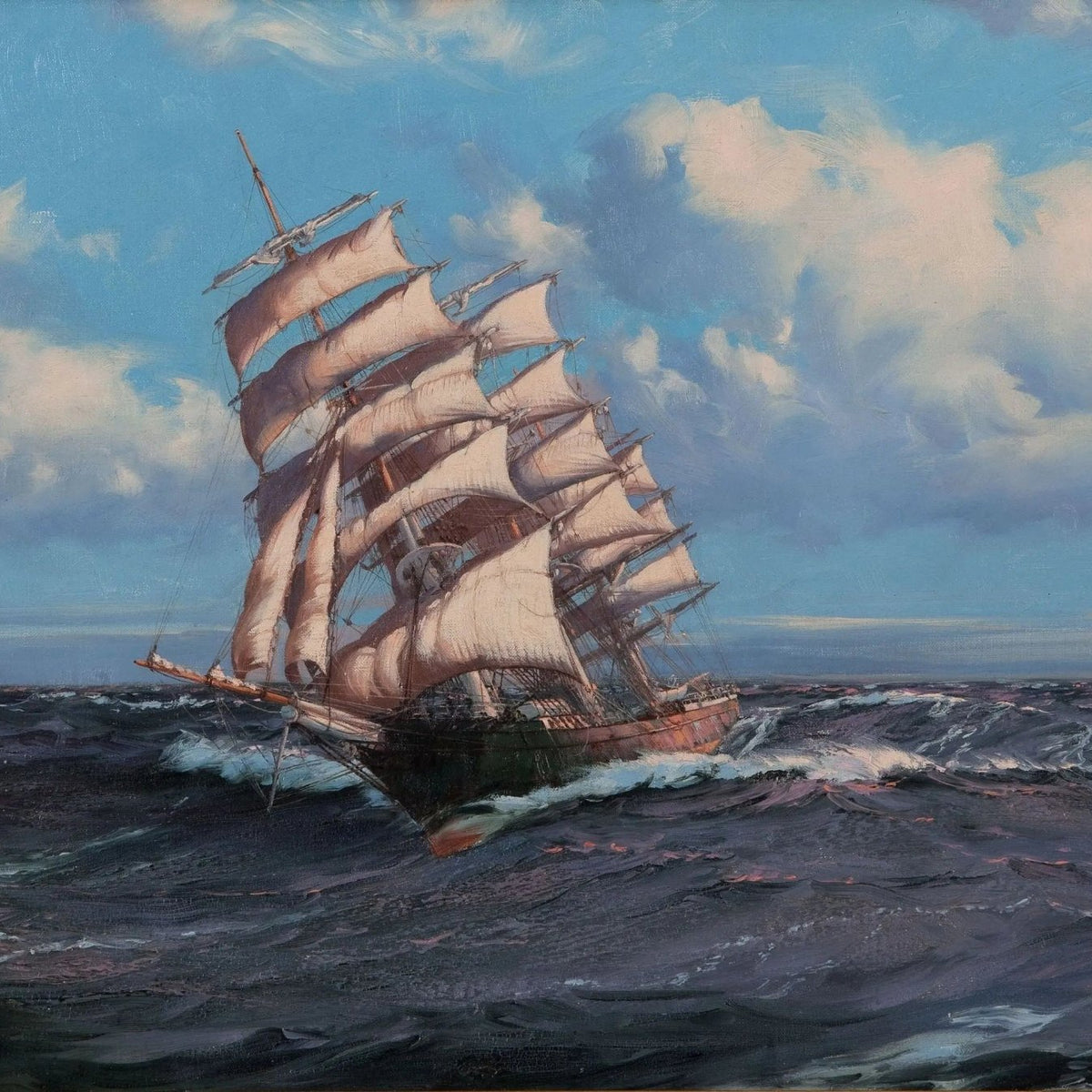 Nautical Oil Paintings - Sailing Ship on Turbulent Sea Wall Art - Oil Painting Haven