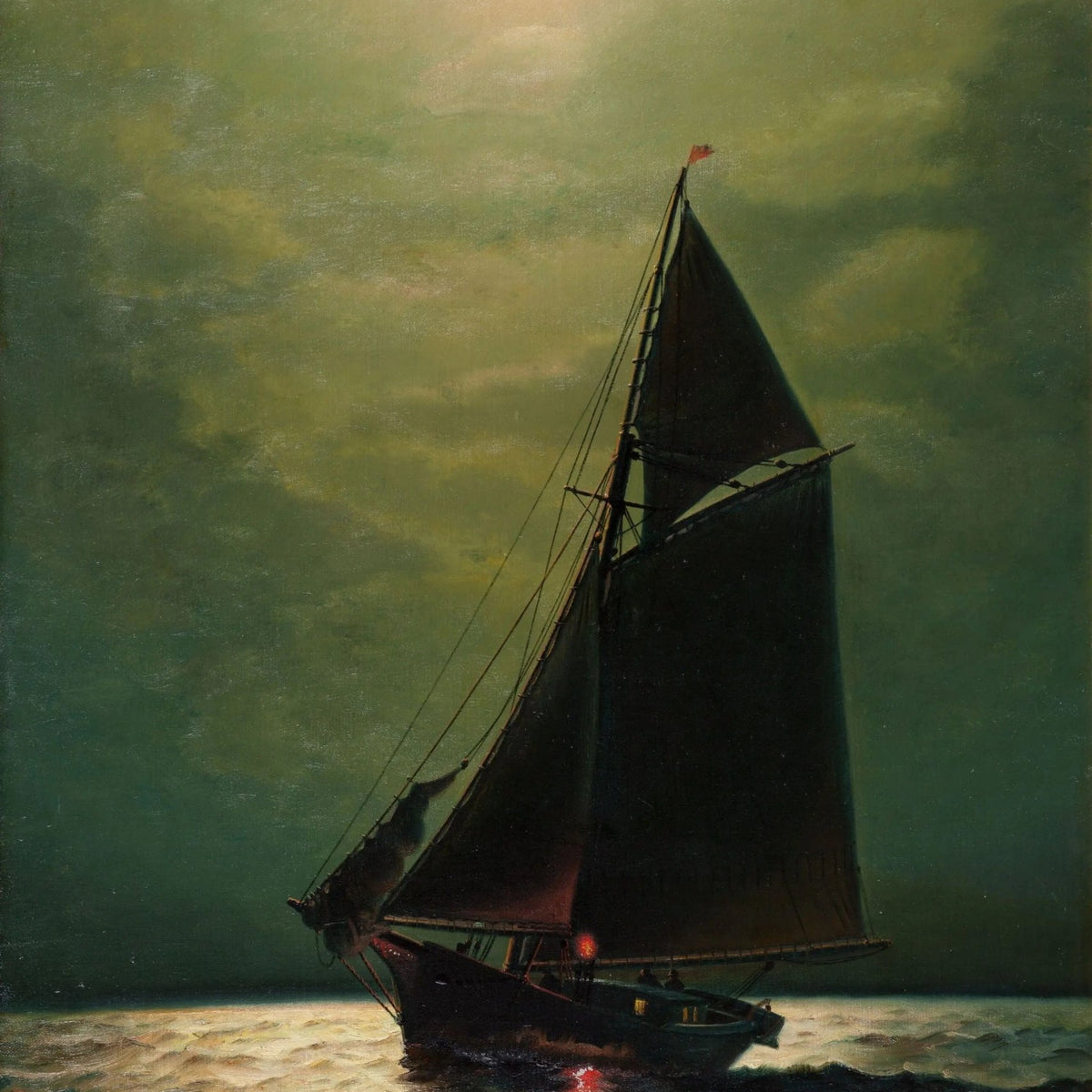 Nautical Oil Paintings - Sailing Ship Under Moonlit Sea - Oil Painting Haven