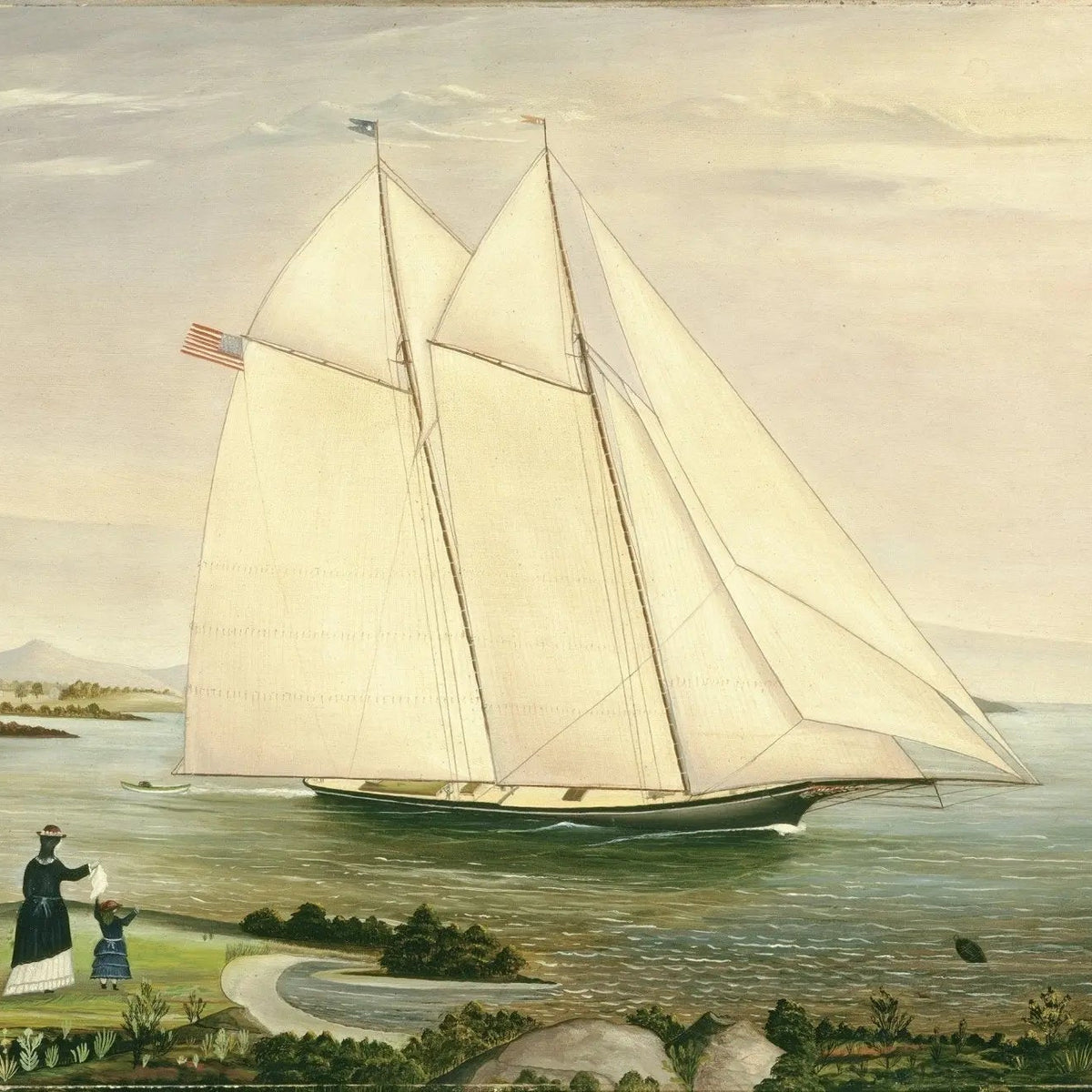 Nautical Oil Paintings - Sailing Ship with Figures on Coast - Oil Painting Haven