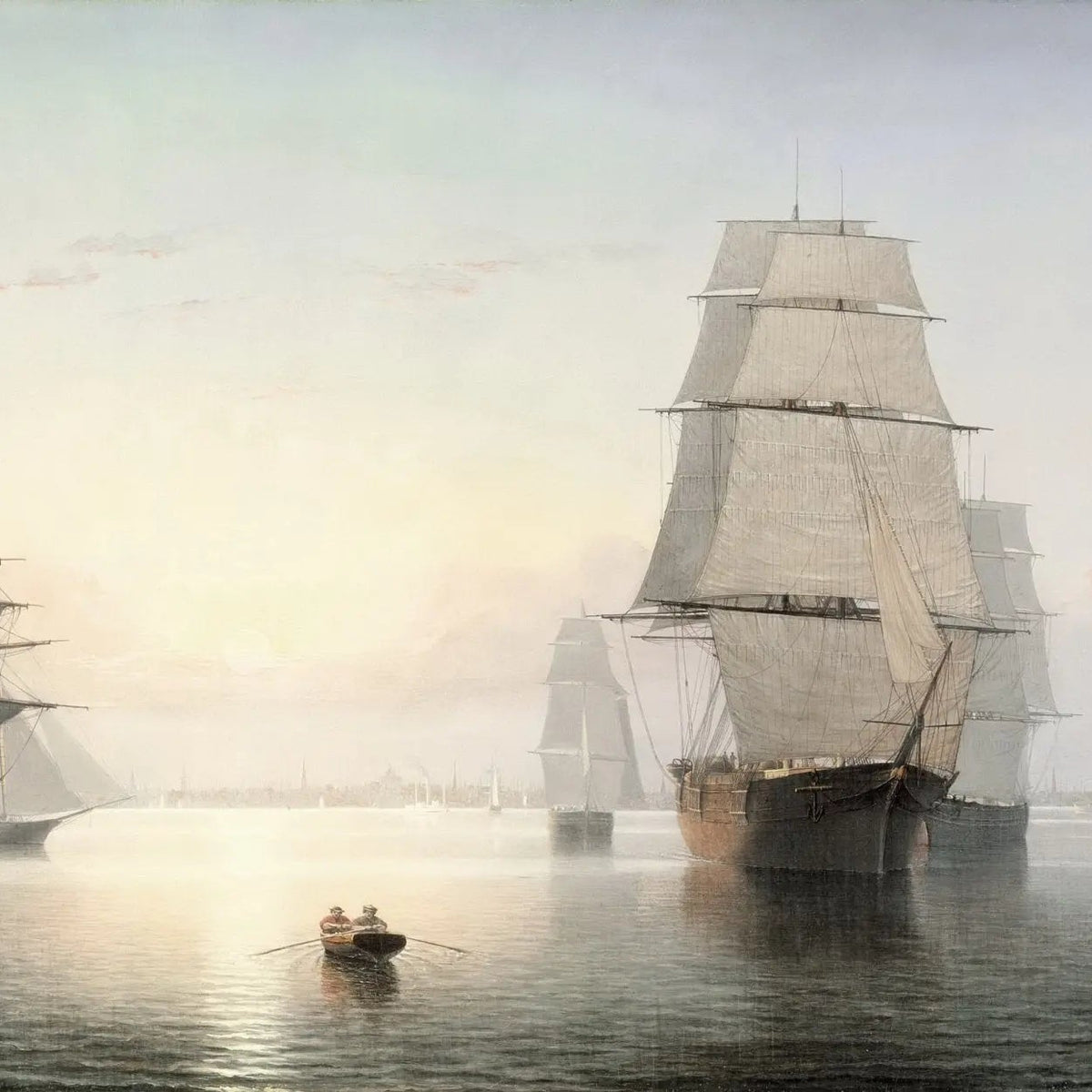 Nautical Oil Paintings - Sailing Ships at Calm Harbor - Oil Painting Haven