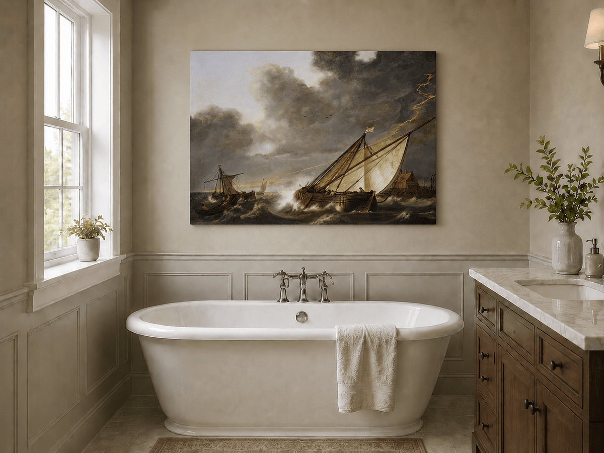 Nautische Ölgemälde – Segelschiffe in stürmischer See