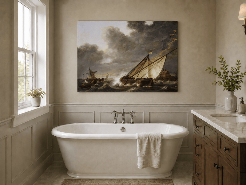 Nautische Ölgemälde – Segelschiffe in stürmischer See