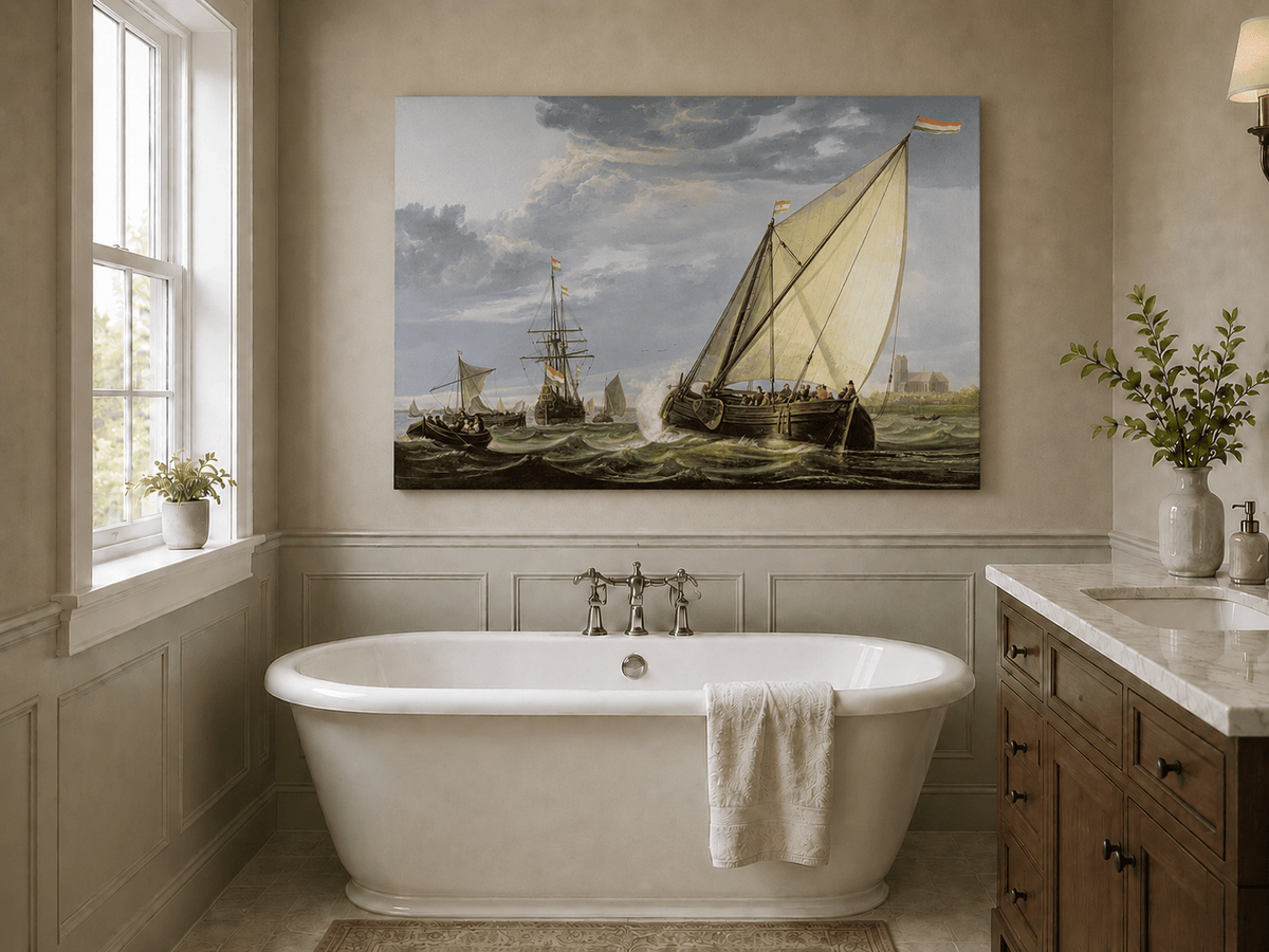 Nautische Ölgemälde – Segelschiffe auf stürmischer See
