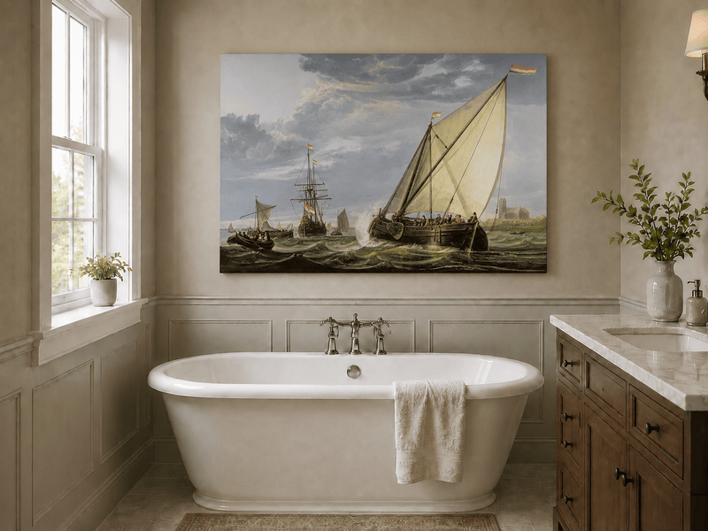 Nautische Ölgemälde – Segelschiffe auf stürmischer See