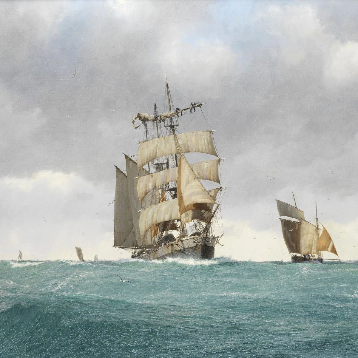 Nautical Oil Paintings - Sailing Ships on Turbulent Sea - Oil Painting Haven