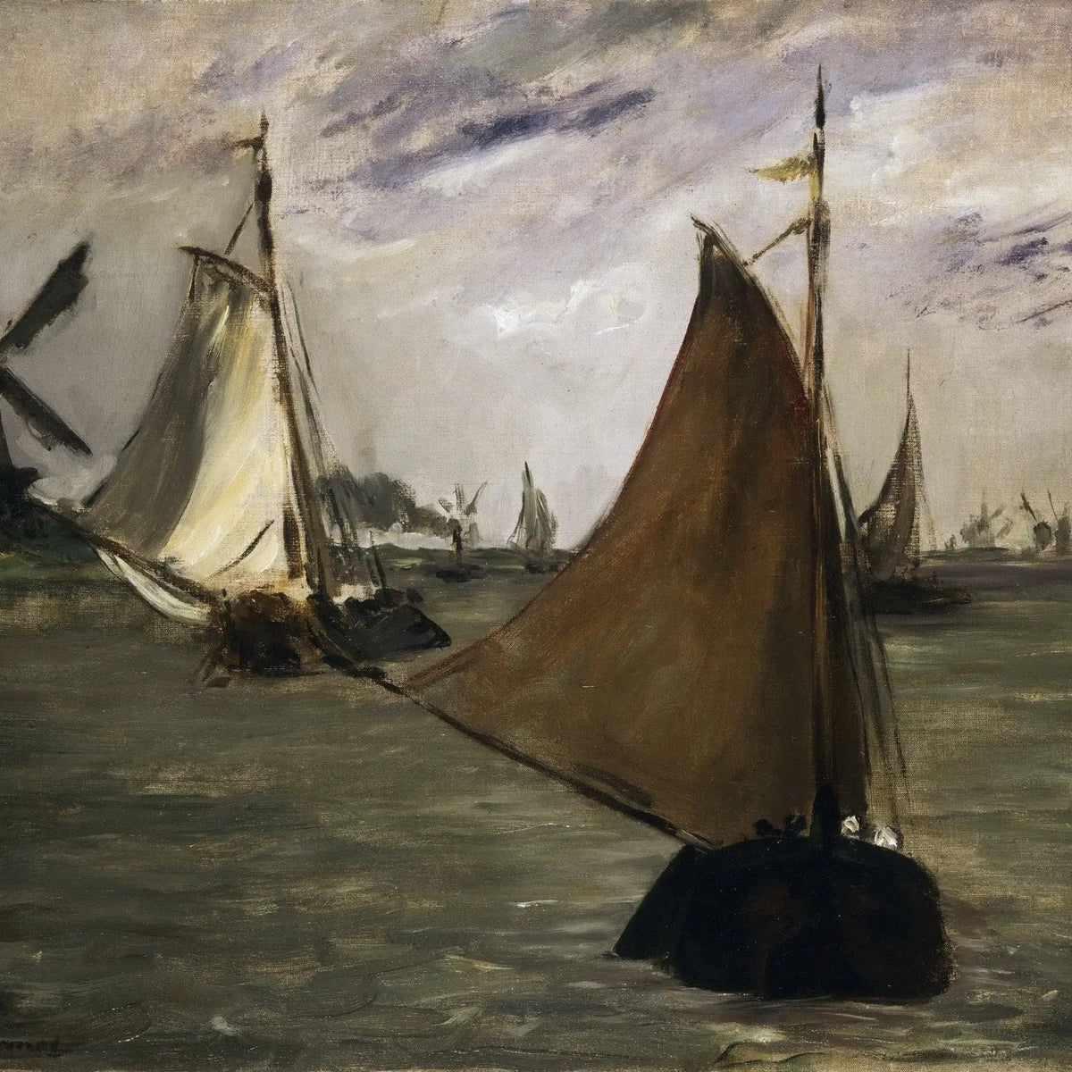 Nautical Oil Paintings - Sailing Ships with Windmills on Coast - Oil Painting Haven