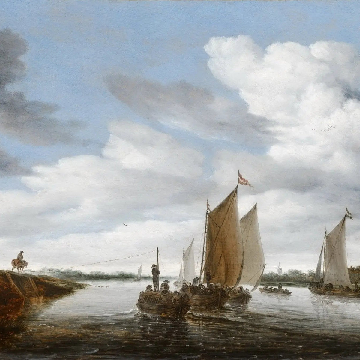 Nautical Oil Paintings - Sailing Vessels on a River - Oil Painting Haven