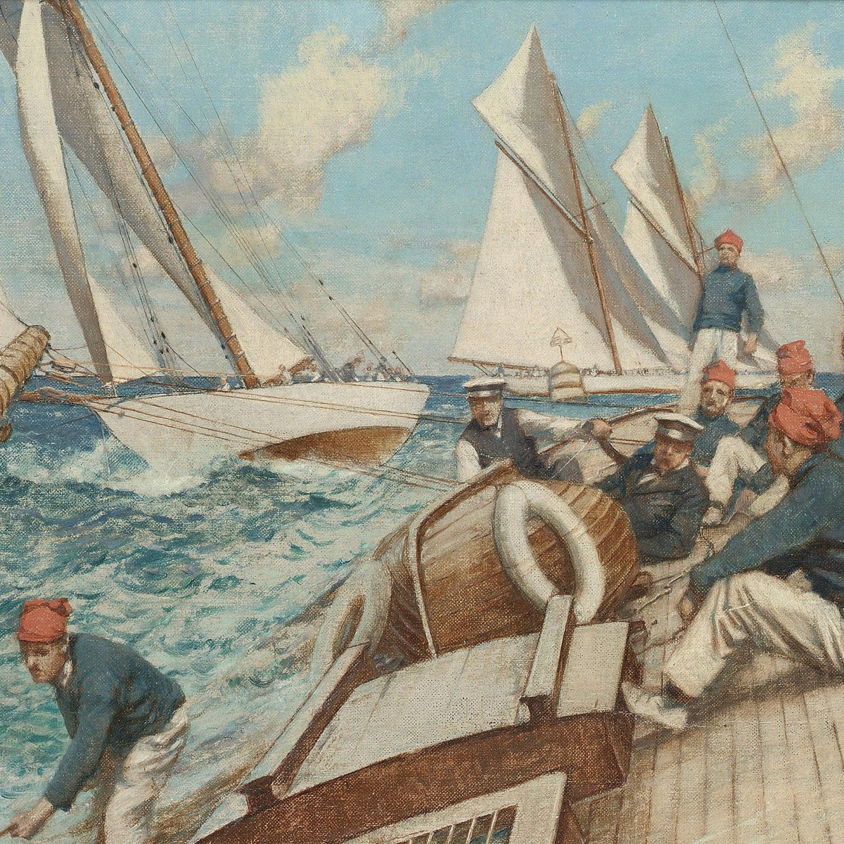 Nautical Oil Paintings - Sailors at Work on a Racing Yacht - Oil Painting Haven