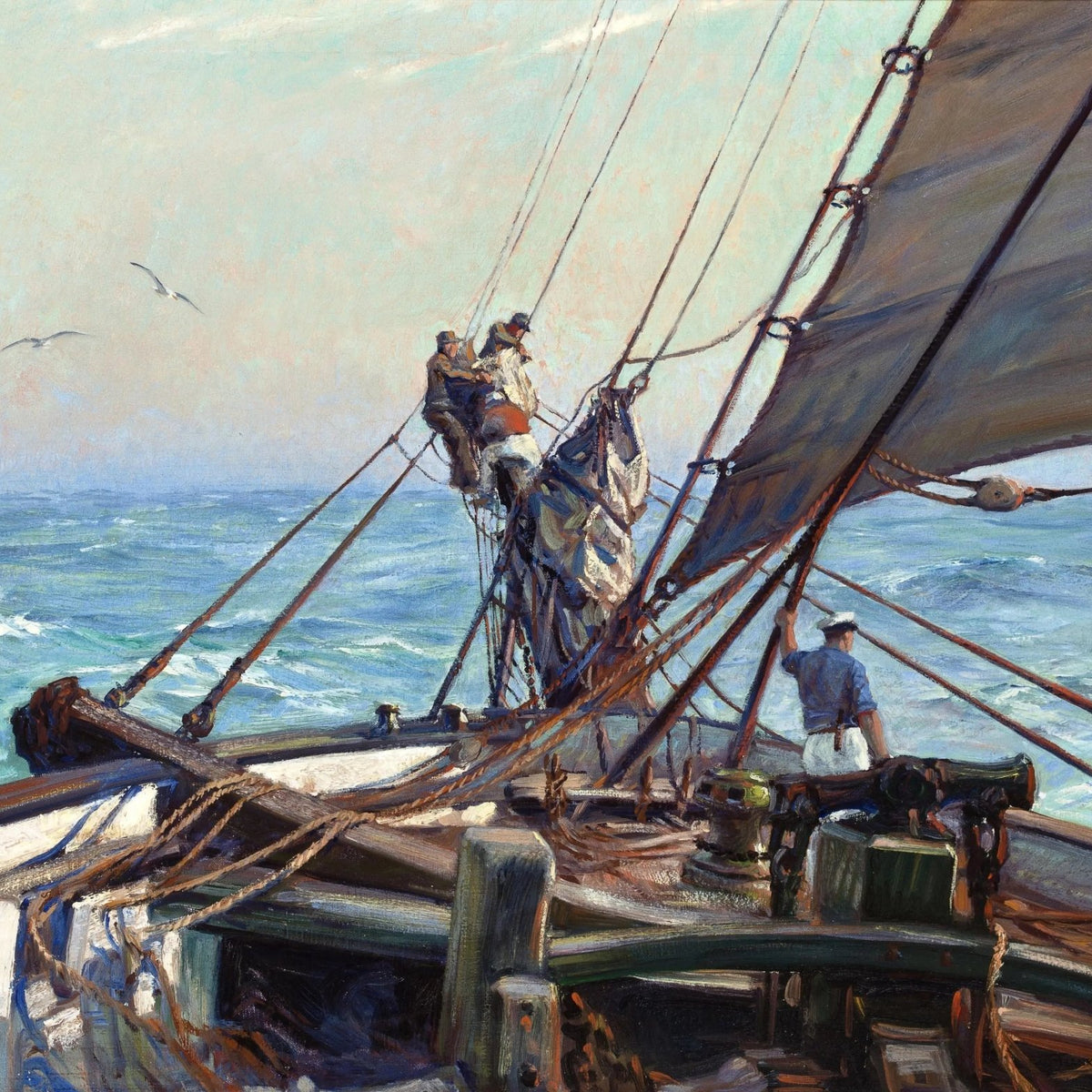 Nautical Oil Paintings - Sailors Working on Ship Deck - Oil Painting Haven