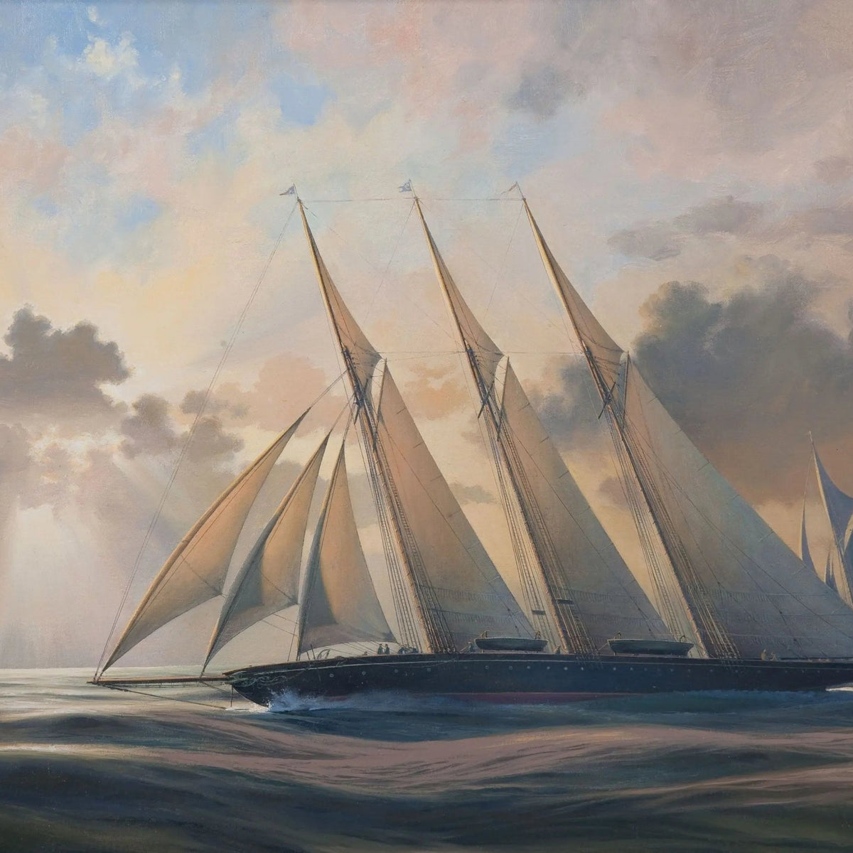 Nautical Oil Paintings - Schooner at Sunset Sea - Oil Painting Haven