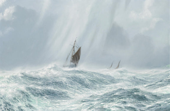 Nautical Oil Paintings - Schooner in Stormy Sea with High Waves - Oil Painting Haven