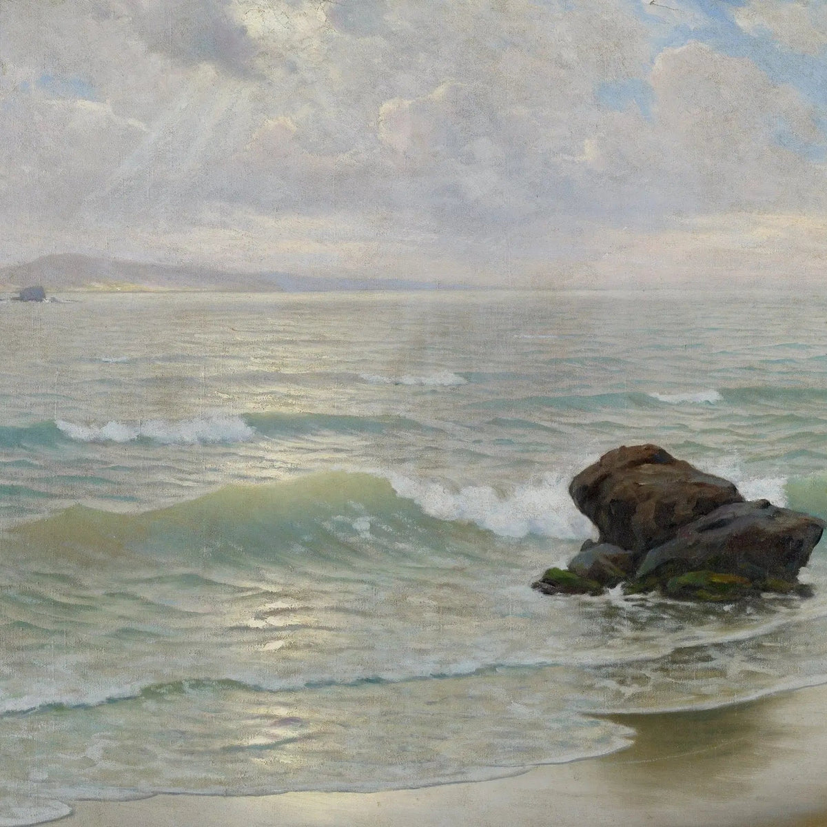 Nautical Oil Paintings - Serene Seashore with Waves and Rocks - Oil Painting Haven