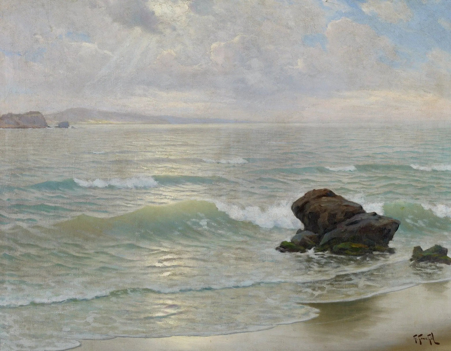 Nautical Oil Paintings - Serene Seashore with Waves and Rocks - Oil Painting Haven